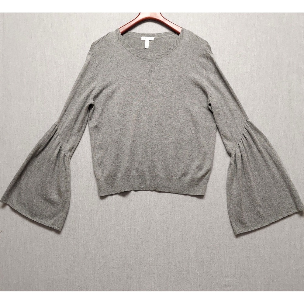 Leith Sweater Womens L Gray Top Bell Sleeve Minimalist Soft Knit Pullover
